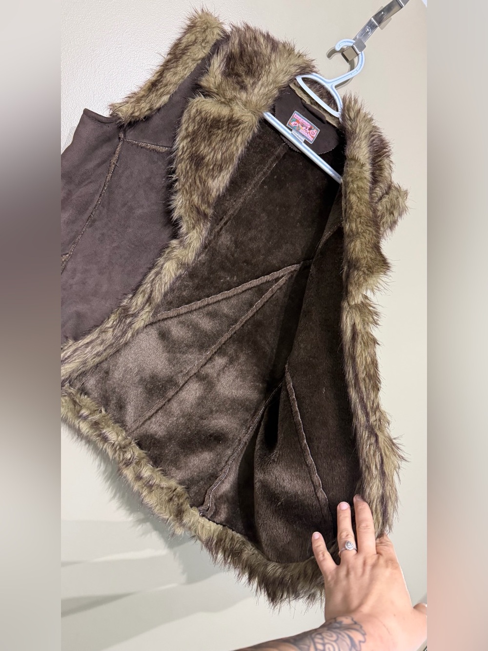 Vintage Y2K April Cornell Faux Suede Vest Faux Fur Collar & Trim - Picture 5 of 9